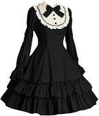 I-Youth Women Girls Black Gothic Lolita Dress Long Sleeves Multi Layers Classic Goth Dress Halloween Cosplay Costumees