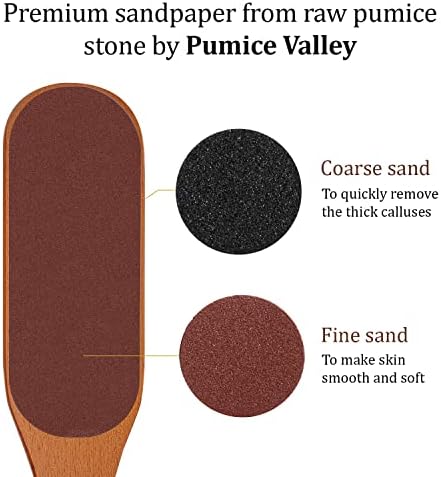 Pumice Stone Foot File - Wooden Pedicure Feet Scrubber with Handle for Callus, Dry, and Dead Skin Removal - Heel Scraper for Feet, Hands, and Body - Foot Filer for Use in Shower