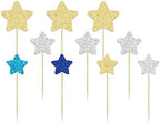 Gyufise 42Pcs Star Cupcake Toppers Gold Silver Blue Glitter Mixed Size Twinkle Little Star Cupcake Picks Decorations for Wedding Engagement Baby Shower Birthday Party Supplies