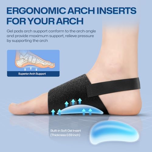 Healrecux Arch Support Braces for Plantar Fasciitis Relief, Adjustable Compression Bands with Gel Pad Orthotics Inserts for Feet Flat, High & Fallen Arches, Foot Support(Anti-Slip Strips)