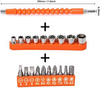 Flexible Drill Bit Extension, 11.6inch Bendable Drill Bit Extension, Universal 1/4 Flexible Extension for Drill Adaptor Hex Set Orange (21 PCS)