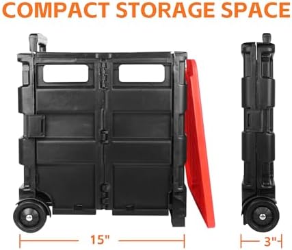 MaxWorks 50919 Portable Rolling Folding Dolly – Black Collapsible Utility Cart with Durable Wheels, Extra Storage & Easy-Fold Design for Shopping, Teaching, and Office Use