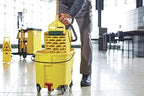 Rubbermaid Commercial 35Qt WaveBrake 2.0 Side-Press Mopping Bucket and Wringer with Foot Pedal Drain, Yellow, for Professional/Industrial/Business Heavy-Duty Floor Cleaning/Mopping
