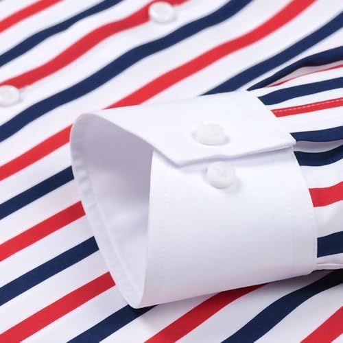 Men's French Cuff Dress Shirt Regular Fit Formal Business Button Down Shirts Striped Long Sleeve Casual T Shirt