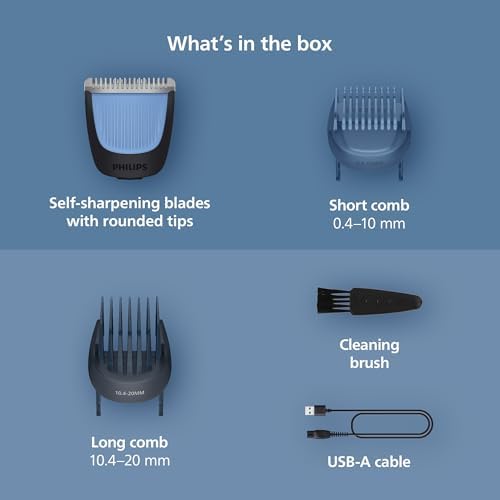 Norelco Philips 100% Waterproof Beard Trimmer 3000 Series with Self-Sharpening Blades, 40 Adjustable Beard Trimmer Length Settings & Two Lift&Trim Combs, USB Charging, BT3620/40