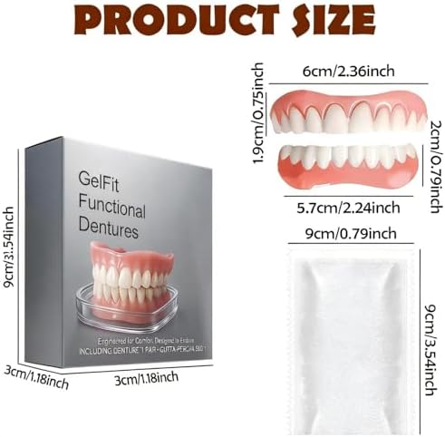 1 Pair Full Set of Silicone Dentures, Moldable Denture for Women Men, Upper Lower Ajustables Custom Easy Fit Dentaduras Kit