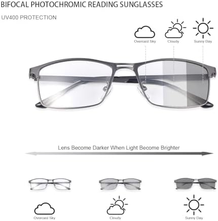 Photochromic Bifocal Reading Glasses UV Sun Readers Sunglasses Computer Anti Blue Light Glare Eyeglasses for Men Women