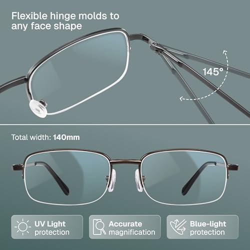 NOVIVON 2.75 Metal Reading Glasses Men - Durable Readers with Blue Light Filtering - Clear Vision
