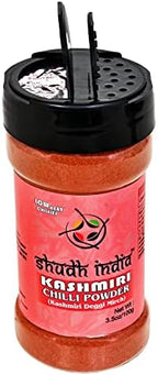 Shudh India Kashmiri Chili Powder (Deggi Mirch, Low Heat) 3.5oz (100g) Shaker Top PET Jar | Authentic Indian Spice | All Natural | Salt-Free | Vegan | Gluten Free | Indian Origin |