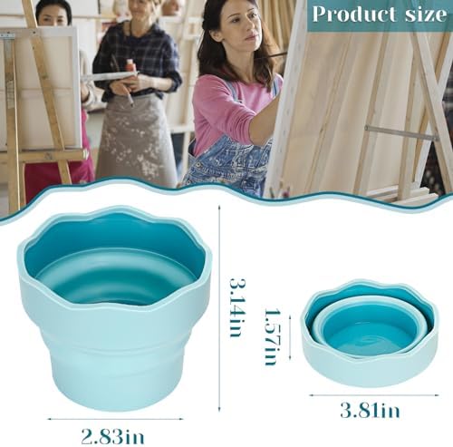 2 Pcs Collapsible Paint Brush Washer Brush Cleaner Portable Silicone Washing Bucket for Watercolor Oil Painting (Pink, Blue)