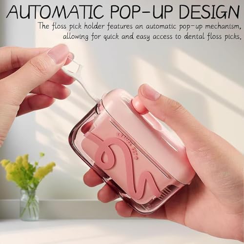 2 Pack Automatic Pop-Up Portable Floss Dispenser, Travel Sized Storage Case Pop Up Dispenser for Floss Picks, Floss Pick Dispenser One Touch, On-The-Go Oral Care (Green, Pink)