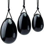 3 in 1 Set Yo-ni Massage Eggs Stone, Genuine Natural Jade Massage Ball Stone for Women Body Massage Muscle Training, Crystal Massage Stones Relax Exercise (Black (Black Obsidian))