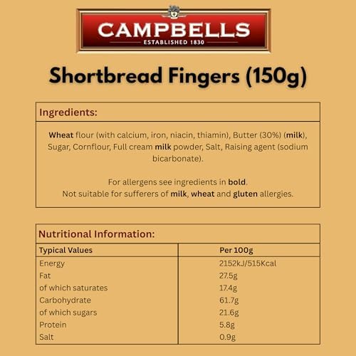 Campbells Shortbread Fingers Carton 5.29 Oz (150g) - Pure Butter Scottish Shortbread Cookies from Scotland, British Tea Biscuits, Gourmet Snack Gift Box, Traditional UK Butter Cookies