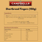 Campbells Shortbread Fingers Carton 5.29 Oz (150g) - Pure Butter Scottish Shortbread Cookies from Scotland, British Tea Biscuits, Gourmet Snack Gift Box, Traditional UK Butter Cookies