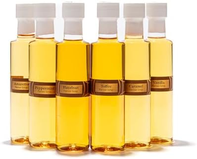 Premium Coffee Syrup Gift - Set 6 x 75ml Assorted Flavoured Syrup For Coffee Including Vanilla Caramel Toffee Hazelnut Amaretto Peppermint Coffee Lover Gift sets