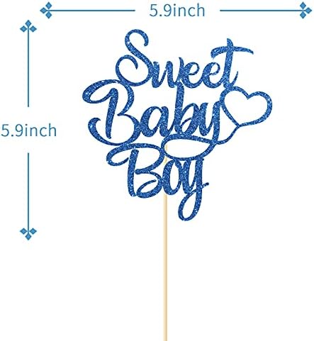 Sweet Baby Boy Cake Topper Baby Shower Newborn Gender Reveal Party Decoration It's a Boy Patry Supplies Blue Glitter