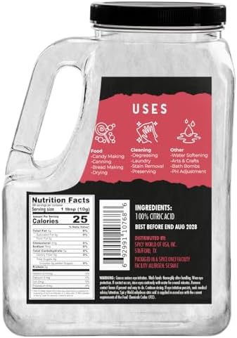 Citric Acid 11 LB Bulk Jar - All Natural, Food Grade, Non-GMO Citric Acid Powder for Cleaning, Bath Bombs, Preserving | Fine Granular & Premium Quality by Spicy World
