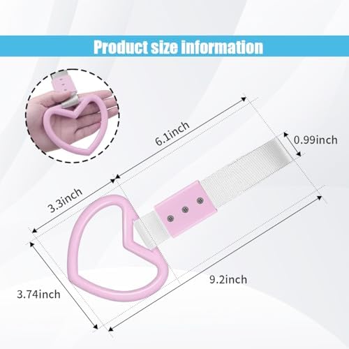 2PCS Heart-Shaped Car Handle Straps, Auto GRAP Handle Warning Pull Ring, Heart Decor for Car, SUV, Subway, Bus