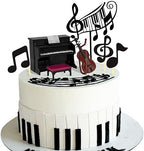 Music Cake Toppers - Piano & Violin Cake Decorations Set with Musical Score Notes for Themed Birthday Party