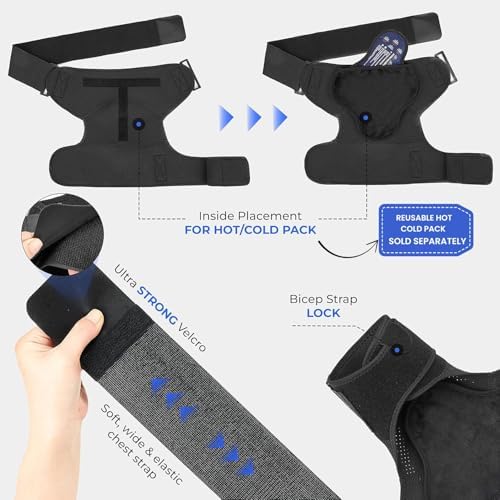 POAGL Adjustable Shoulder Brace for Men - Both Left and Right Arm - Pain Relief for Torn Rotator Cuff, Compression Support Sleeve for Dislocation, Bursitis, Tendonitis (Black, Large)