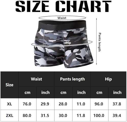 Men's Camouflage Print Long Boxer Briefs,Casual Men's Shorts,Quick-Drying Sports Underwear,Grey,XL