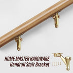 HOME MASTER HARDWARE Handrail Stair Brackets 3" Heavy Duty Staircase Hand Rail Bracket Support Hardware for Home or Office Stairways,Bright Brass with Screws 3-Pack