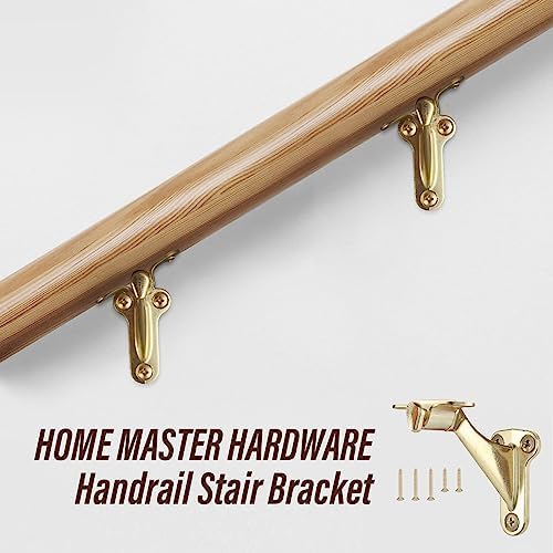 HOME MASTER HARDWARE Handrail Stair Brackets 3" Heavy Duty Staircase Hand Rail Bracket Support Hardware for Home or Office Stairways,Bright Brass with Screws 3-Pack