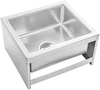DuraSteel 24x24x13 Commercial Floor Mop Sink - NSF Certified 304 Stainless Steel Utility Room Service Basin with Leak Proof Flat Drain - Large Tub for Dog Washing, Filling Water Bucket, Cleanup