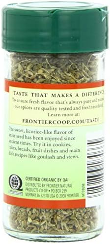 Frontier Co-op Organic Whole Anise Seed, 1.50-Ounce Jar, Adds Licorice-Like Flavor to Desserts, Stews, Bread, Tea, Kosher