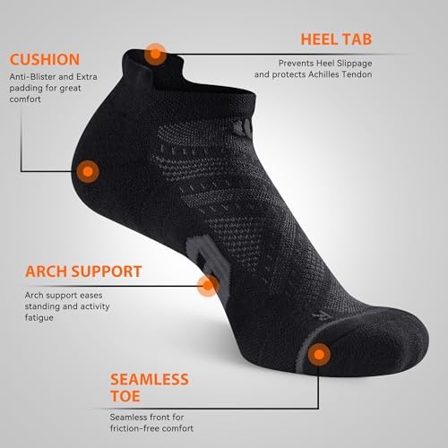 Ankle Compression Socks 6 Pairs for Men & Women, Low Cut Running Socks for Sports & Workouts with Ankle Support