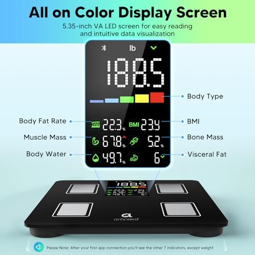 Arboleaf Smart Scale with BMI, Body Fat, Muscle Mass, Digital Bathroom Scale for Body Weight, 14 Body Composition Metrics, Large LED Display, Accurate Weighing Machine, App Sync, 400lbs, 11"