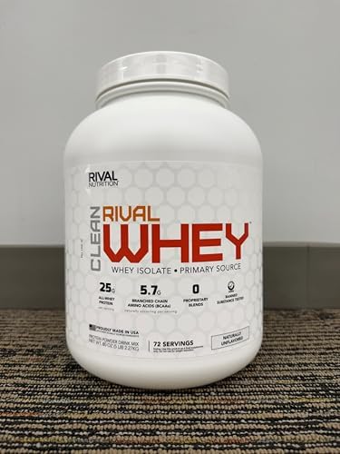 RIVAL NUTRITION Clean Rival Whey Unflavored Protein Powder I Whey Isolate Primary Source I 5Lb, 72 Servings I No Artificial Flavors or Colors I 25g Protein Per Scoop | Muscle Recovery