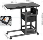 Height Adjustable Overbed Table with Wheel and Charging Station, Tiltable Desk C Shaped End Table for Couch, 2-Tier Overbed Bedside Desk with Storage Shelve for Living Room Bedroom