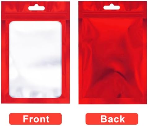 100 Pcs Resealable Mylar Bags, Sealable Odor Proof Foil Pouch Bag with Clear Window, Small Bussiness Packaging Supplies (Red, 4 X 6 Inch)