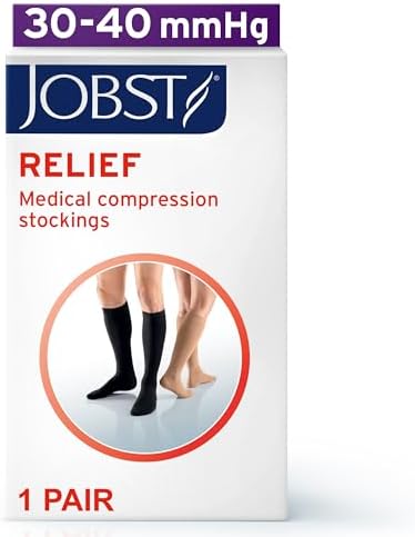 JOBST Relief Knee High Graduated Compression Socks, 30-40 mmHg - Comfortable Unisex Design - Closed Toe, Black, Medium
