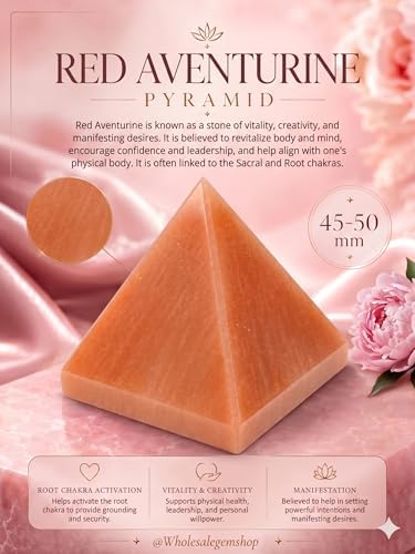 GEMSCITE Red Aventurine Pyramid Crystal Healing Stones - 2" Great Pyramid Figurine of Natural Stone for Meditation, Reiki, Chakra Balancing, Handcrafted