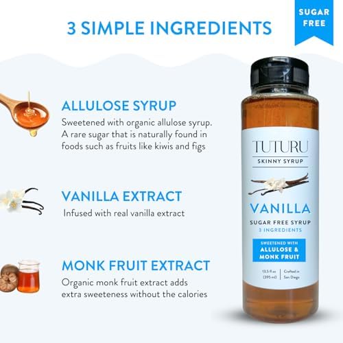 Sugar Free Vanilla Simple Syrup for Coffee, Cocktails, Matcha - Sweetened with Allulose and Monk Fruit - Infused with Real Vanilla - 13.5 oz