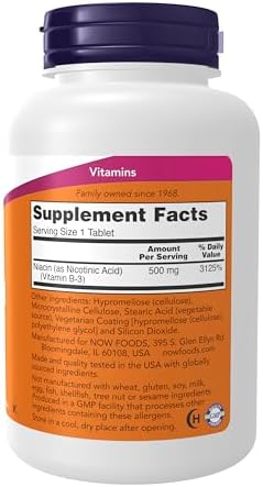 NOW Foods Supplements, Niacin (Vitamin B-3) 500 mg, Sustained Release, Nutritional Health, 250 Tablets