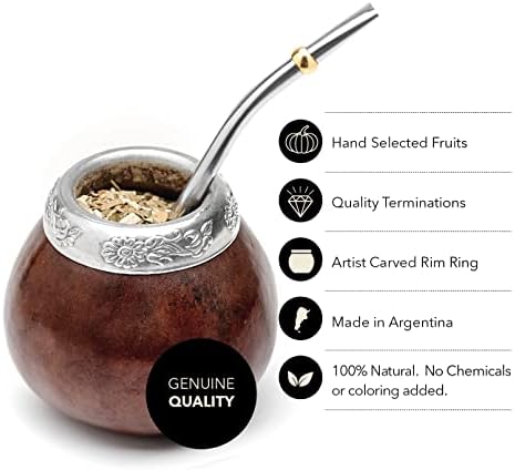 BALIBETOV Set of Two Yerba Mate Gourd and One Pack of 100gr - 3.5OZ of Yerba Mate - Yerba Mate Cup Argentina - 2 Mate Tea Cup, 2 Bombilla, 1 Cleaning Brush, 1 Loose Leaf Yerba Mate bag (DARK BROWN)