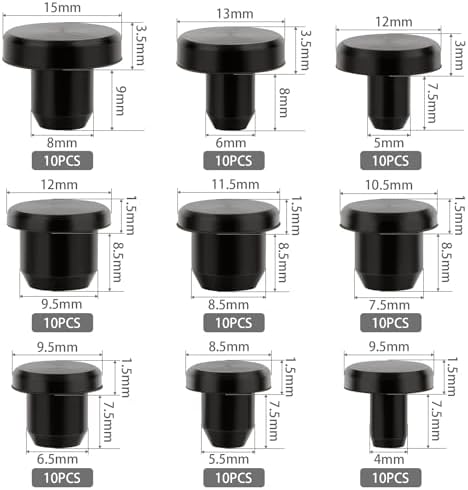 90 Pcs Silicone Rubber Hole Plugs - Assorted Sizes 4-9.5mm, Durable Round Rubber Stopper Plugs for Holes, Waterproof Black Silicone Plugs Set for Bottles, Pipes, and Test Tubes (90)