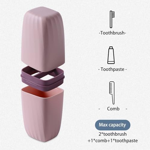 Toothbrush Cup Toothbrush Holder with Cover Travel Boothbrush Holder Portable Toothbrush Case and Carrier for Bathroom School Business Trip Pink