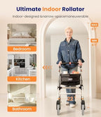 Narrow Rollator Walkers for Small Spaces, Indoor Rollator Foldable and Lightweight, Stable Home Rollator with Quiet Anti-Slip Tires, Rollators for Seniors Foldable with Tray