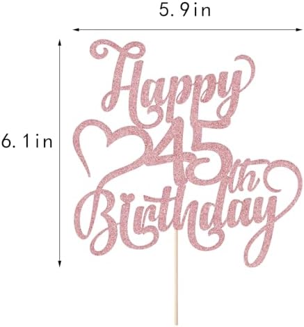 Rose gold Glitter Happy 45th Birthday Cake Topper - 45 Anniversary/Birthday - Hello 45, Cheers to 45 Years,45 & Fabulous Cake Topper Party Decoration
