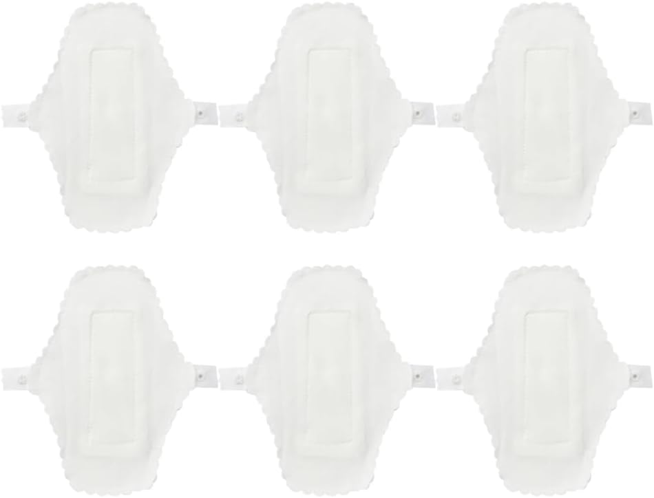 Healeved 6pcs Reusable Menstrual Pads White Washable Cotton Sanitary Towels with Convenient Button Fastening for Travel and Everyday Use