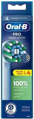 Oral B Cross Action Electric Toothbrush Replacement Brush Heads Refill, 4Count