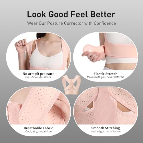 WNIEYO Back Brace Posture Corrector for Women Shoulder Straightener for Upper and Lower Back Pain Improving Postura Support Belt for Scoliosis (Pink,L/2XL)