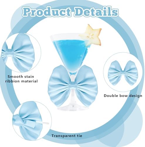 24 Pcs Baby Blue Satin Ribbon Twist Tie Bows for Treat Bags 3.5inches Blue Bows for Crafts Premade Bows Decorating Gifts Wrapping Bows for Pop Candy Apples Cake Bakery Wedding Party