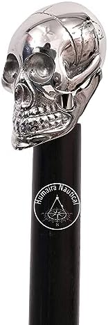 Humaira Nautical Solid Brass Silver Skull Head Walking Cane Wooden Black Walking Stick Designer Fashion Cane for Men