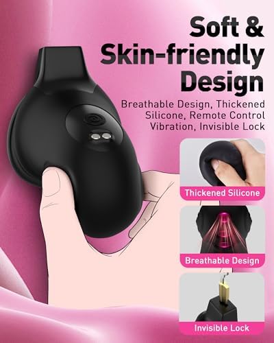 Vibrating Chastity Cage Sex Toy - Male Chastity Device with App Control Cock Cage with 8 Vibration Modes, with 4 Sizes Rings, 2 Keys for Secure Locking, Silicone BDSM Bondage Toys for Men