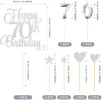 70th Birthday Cake Decorations, 70th Birthday Candles Cake Numeral Candles and Glitter Happy 70th Birthday Cake Toppers Set for Birthday Party Supplies (Silver)